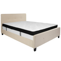 Flash Furniture HG-BMF-19-GG Tribeca Queen Size Tufted Upholstered Platform Bed in Beige Fabric with Memory Foam Mattress